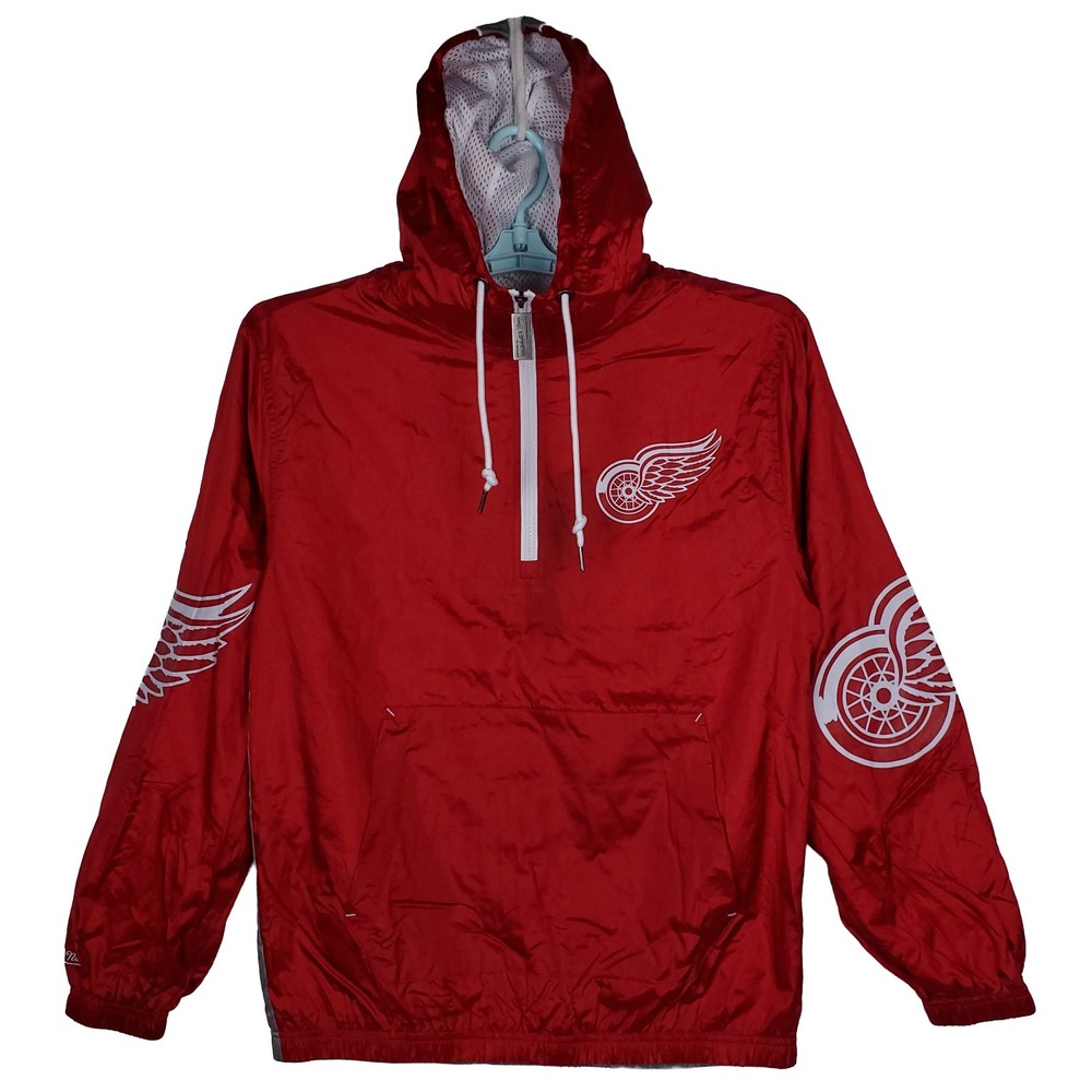 Detroit‎ Red Wings Mitchell & Ness NHL Small Windbreaker Print Logo Red Gray NWT
